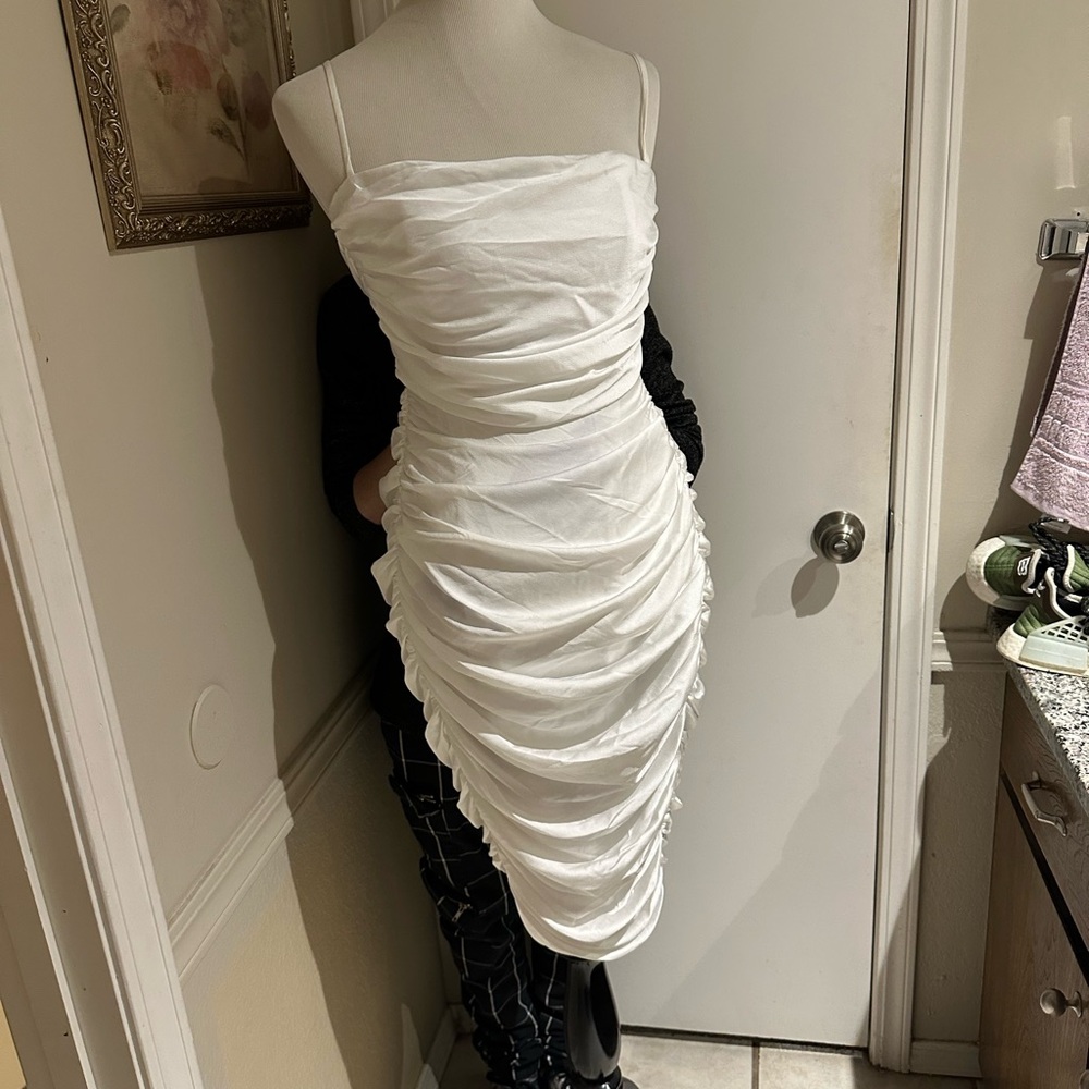 Ramy Brook Strapless White Gathered Dress